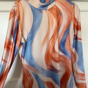 Abstract Print Long Sleeve Midi Dress